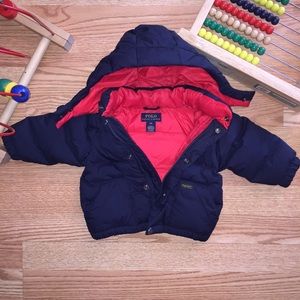 POLO (Baby) Navy & Red Down Jacket/Sz. 9m